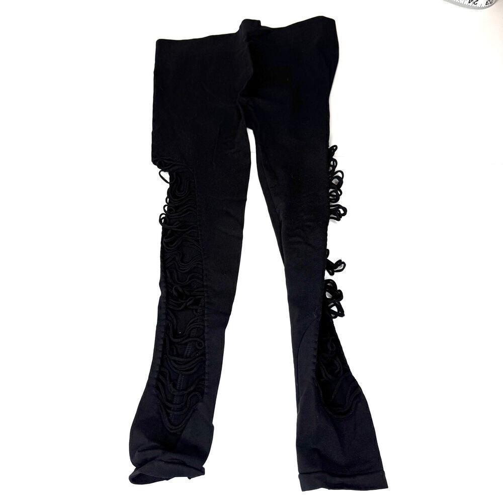 Obsessed Black Ripped Ruched Lace-Up Side Leggings – Gothic Y2K Style – One Size